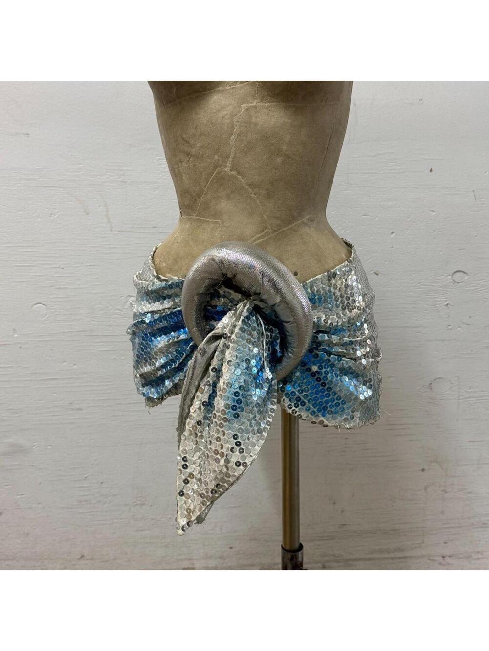 Vintage Film Costume 60s Space Age Silver Blue Sequin Showgirl Skirt Belt